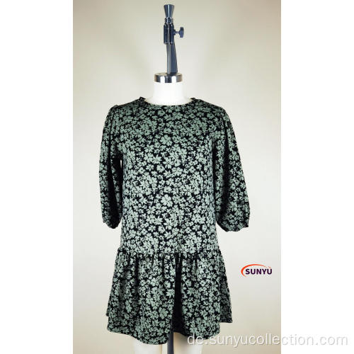 Gewebtes Kleid mit Blumendruck